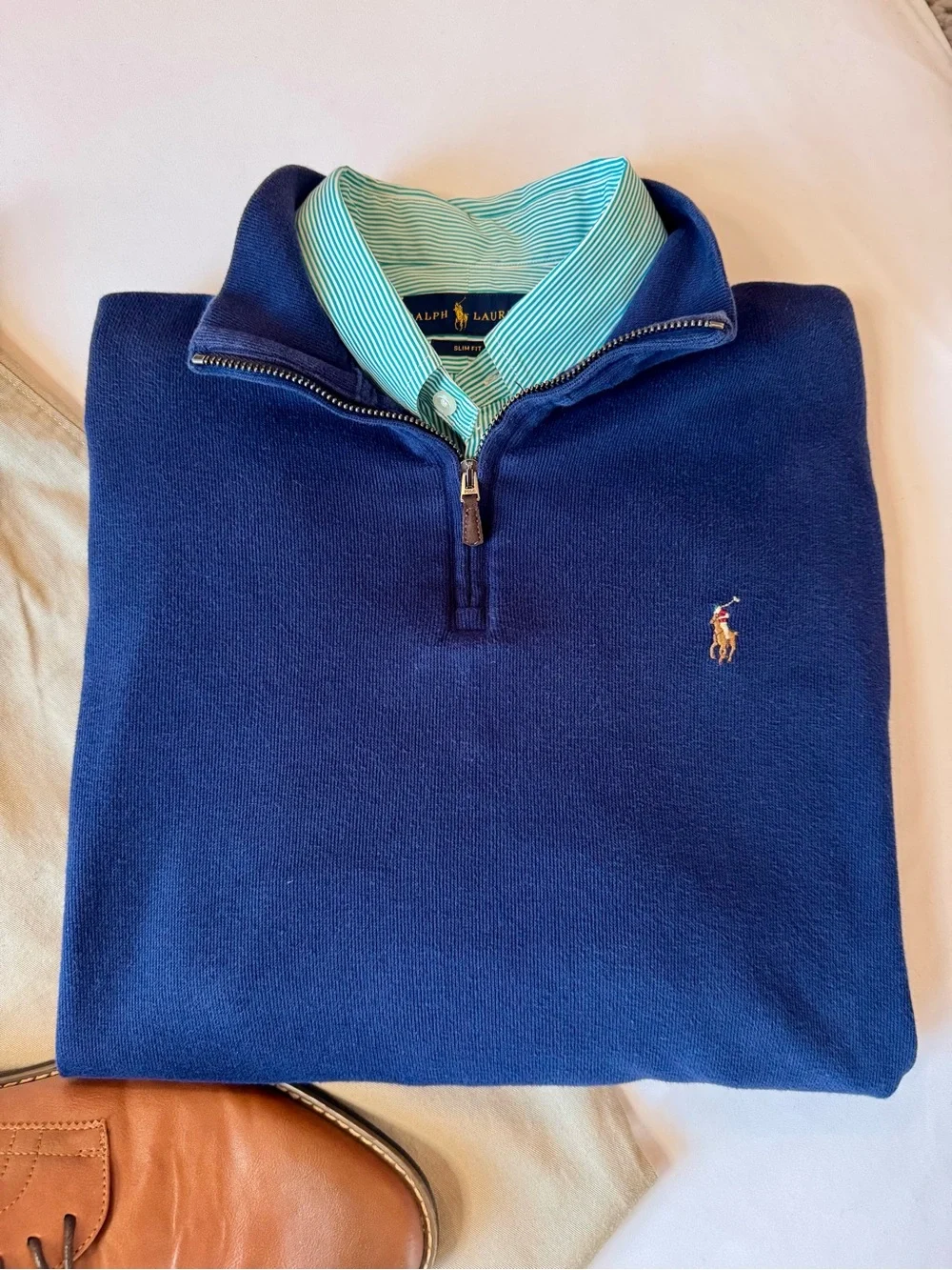Polo by Ralph Lauren Navy Half-Zip Pullover with Mint Trim